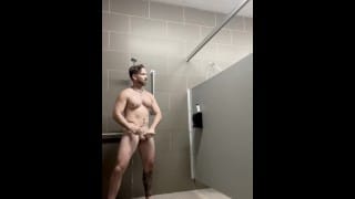 Risky Stud Gets Another to Join in Public Shower Jerkoff